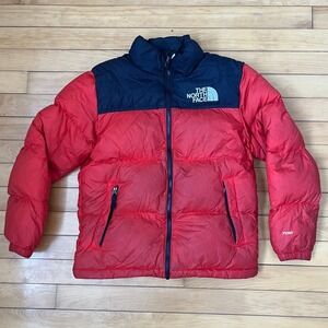 The North Face Youth Nuptse 700 Down Puffer Jacket Red Black Size L 14/16